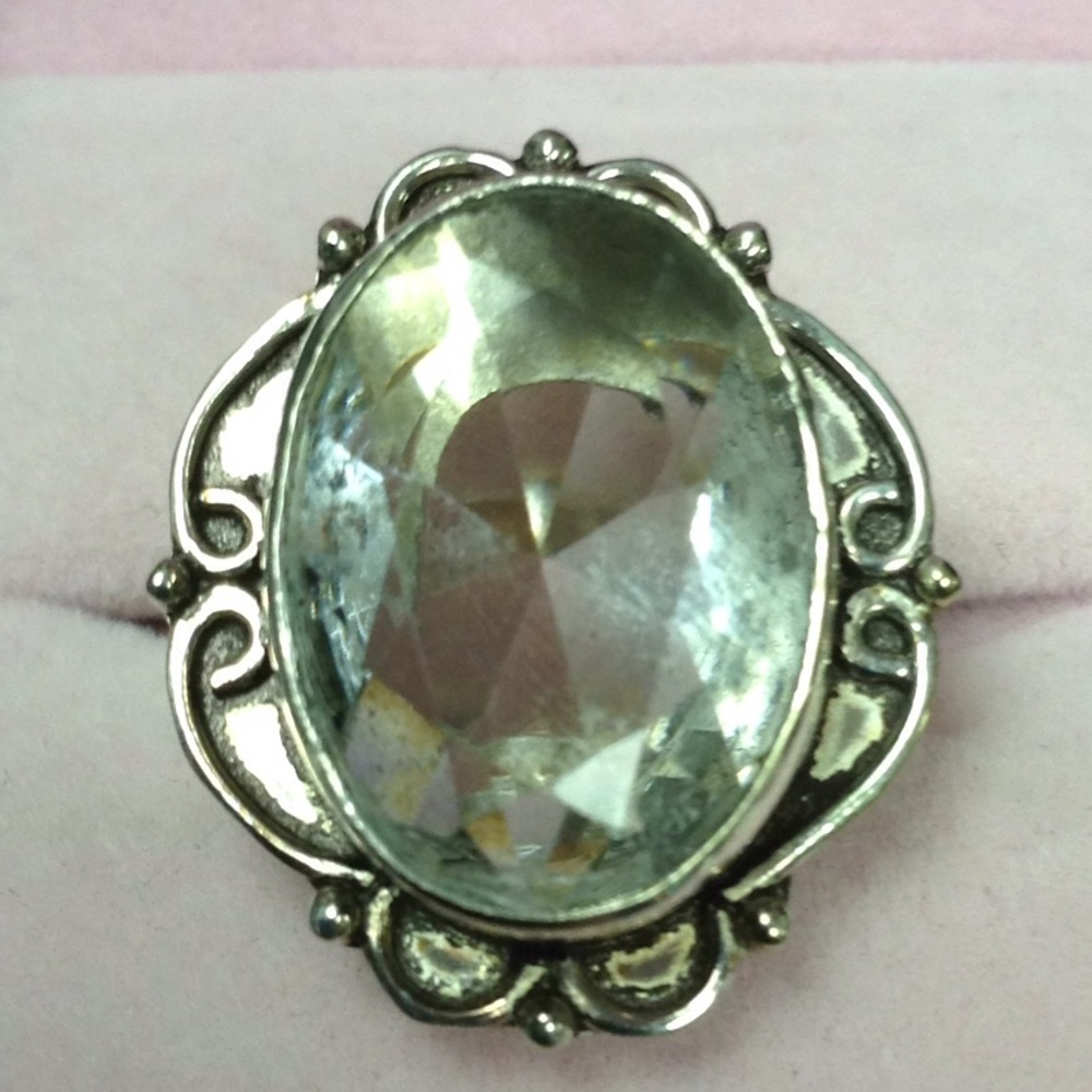 Indian silver clear stone silver ring Sz7.5